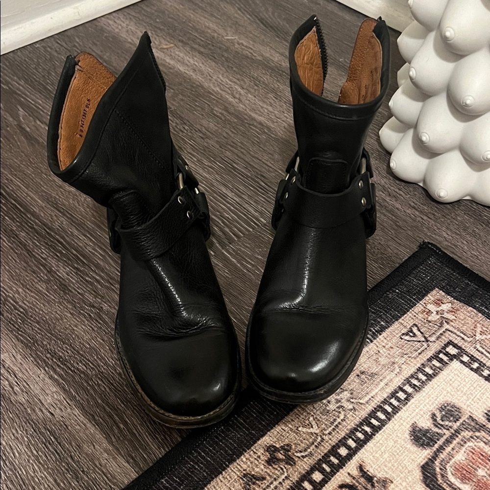 Frye Black Leather Combat Boots